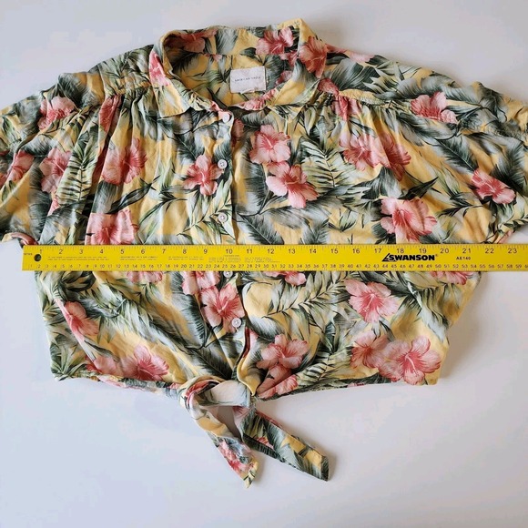 AMERICAN EAGLE Shirt Womens Large Tropical Tie Front Crop Hawaiian Blouse Floral - Picture 10 of 15